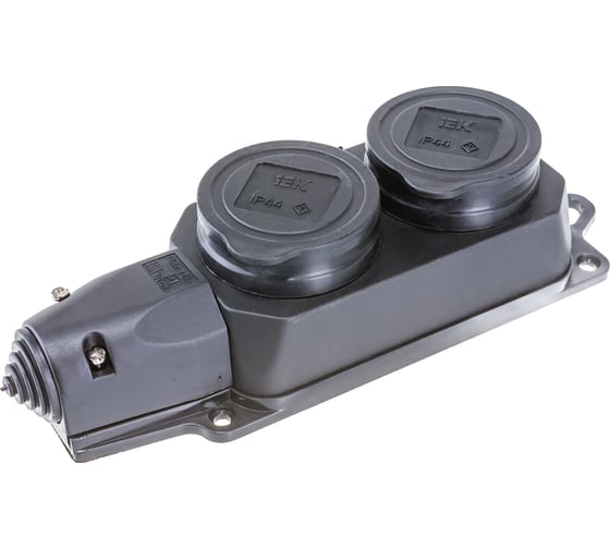 Изображение товара Двухместная розетка (колодка) с защитными крышками IEK РБ32-1-0м ОМЕГА, IP44 PKR62-016-2-K02