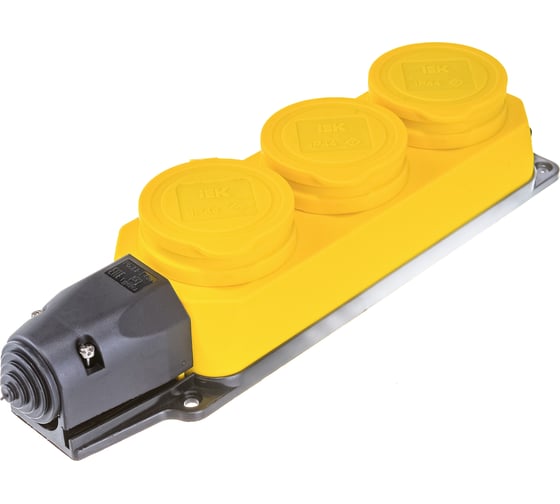 Изображение товара Трехместная розетка IEK РБ33-1-0м ОМЕГА, IP44, жёлтая PKR61-016-2-K05