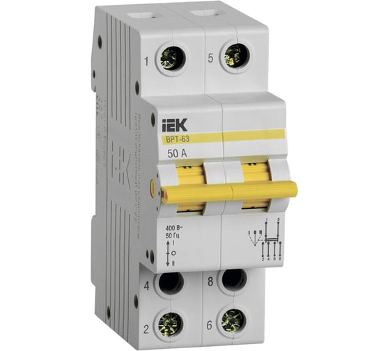 Изображение товара Трехпозиционный выключатель-разъединитель IEK ВРТ-63, 2P, 50А MPR10-2-050
