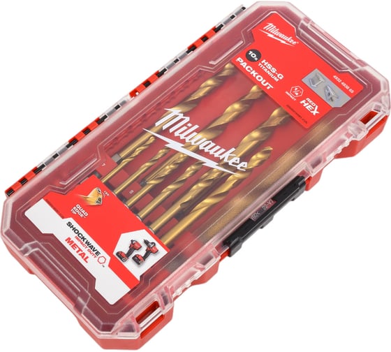 Изображение товара Сверла по металлу RedHEX HSS-TiN набор 10 ед. (3-10 мм) GEN II Milwaukee 4932493865