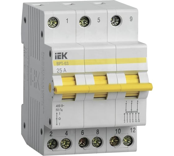 Изображение товара Трехпозиционный выключатель-разъединитель IEK ВРТ-63, 3P, 25А MPR10-3-025