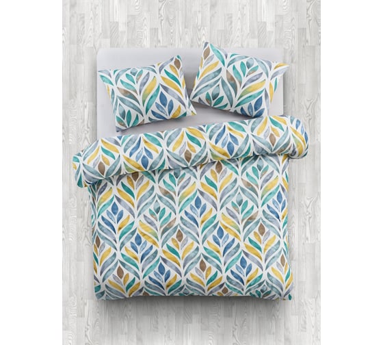 Изображение товара Комплект постельного белья Guten Morgen поплин, "Виридиан" рис. 1148, 1.5 спальный, с наволочками 70x70 см ПБ-1148-143-150-70