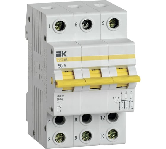 Изображение товара Трехпозиционный выключатель-разъединитель IEK ВРТ-63, 3P, 50А MPR10-3-050