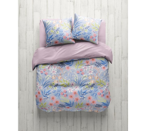 Изображение товара Комплект постельного белья Guten Morgen поплин, рис.1031, Flowers and Colors, 1.5 спальный, с наволочками 70x70 см GMП-1031-143-150-70