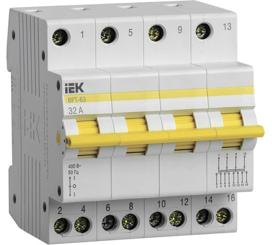 Изображение товара Трехпозиционный выключатель-разъединитель IEK ВРТ-63, 4P, 32А MPR10-4-032