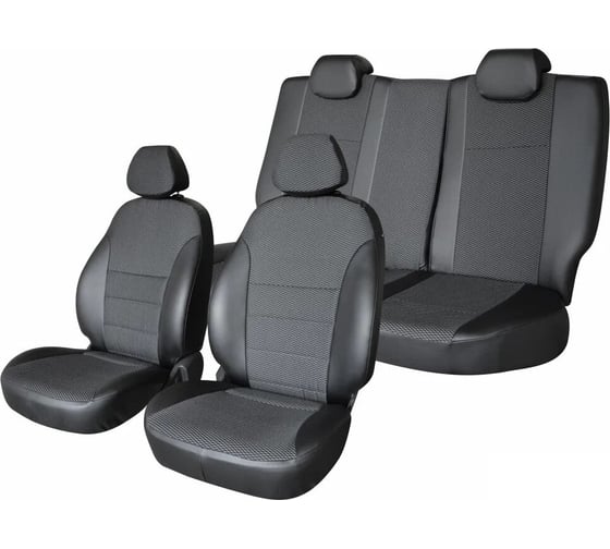 Изображение товара Чехлы на сиденья DEFLY Renault Logan, 2014-2022, сплошной задний ряд, экокожа черная/жаккард Rn3-2C