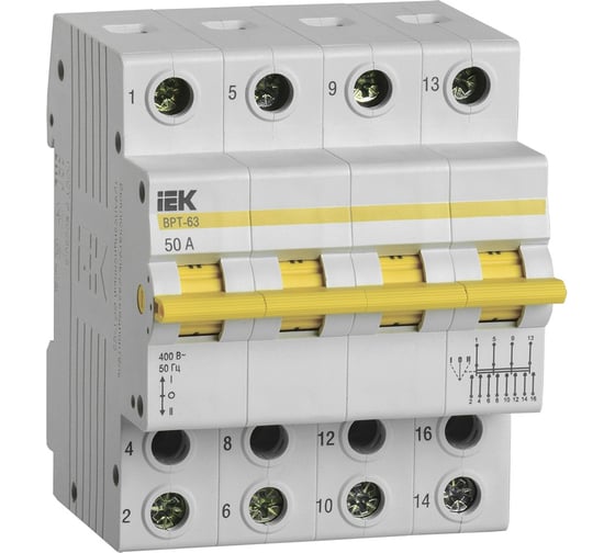 Изображение товара Трехпозиционный выключатель-разъединитель IEK ВРТ-63, 4P, 50А MPR10-4-050