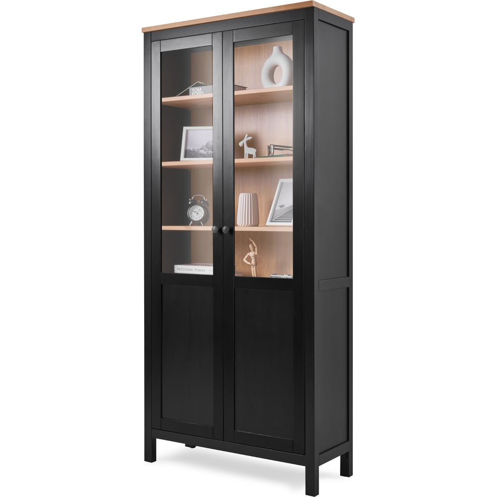 Изображение товара Шкаф-витрина Лузалес КЫМОР 90x198x37 черный светло-коричневый из сосны