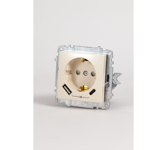 Изображение товара Розетка Elbi Zena Vega Kремовый с заземлением зарядка (Type C+USB) 5V 2400 mA 609-010300-334