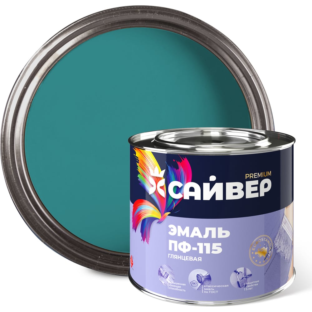 Изображение товара Эмаль универсальная ПФ-115 бирюзовая 1.8 кг для внутренних и наружных работ