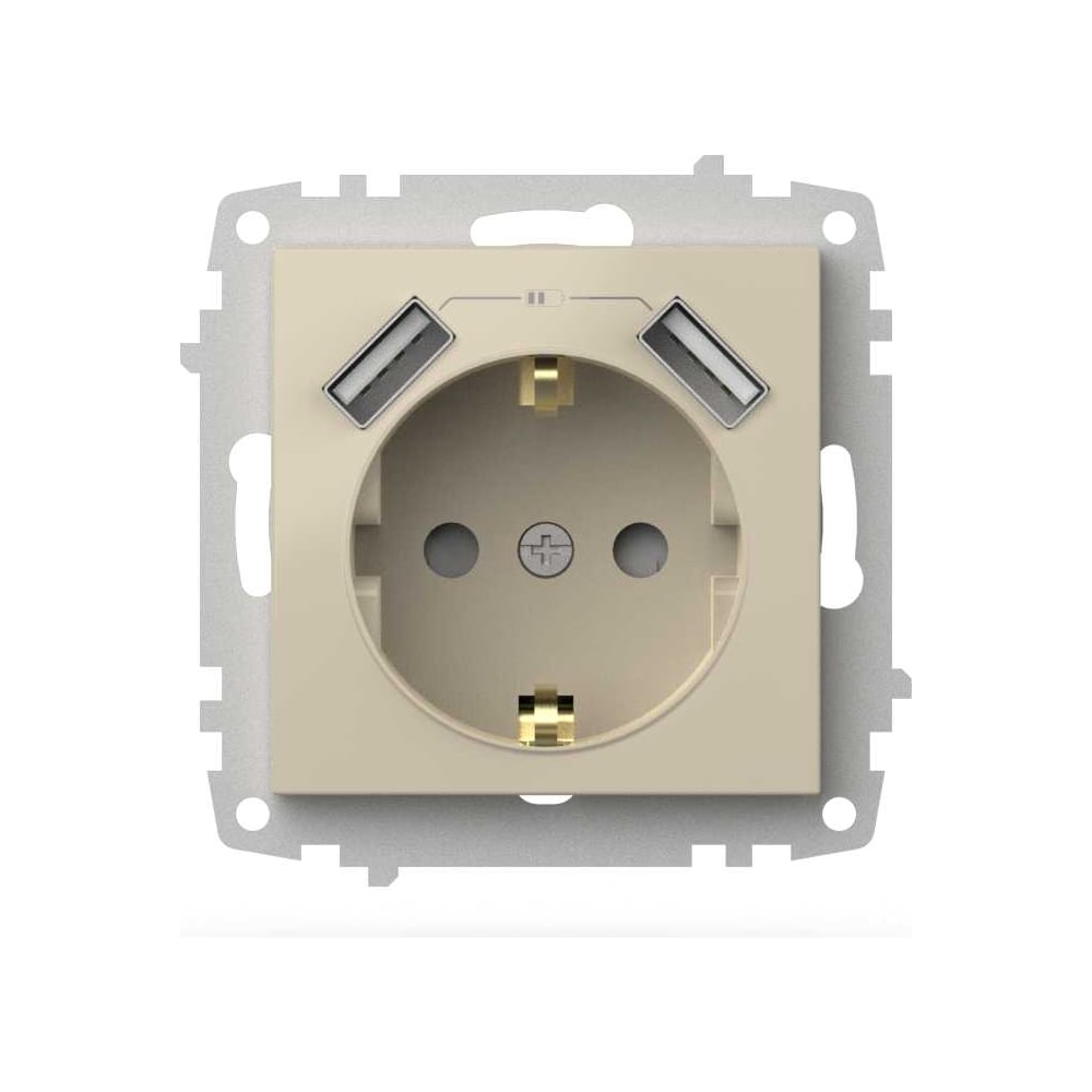Изображение товара USB розетка с заземлением Elbi Zena Vega кремовая двух входов USB защита от детей