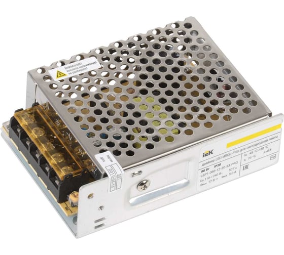 Изображение товара Драйвер IEK LED, ИПСН-PRO, 60Вт, 12В блок - клеммы IP20 LSP1-060-12-20-33-PRO