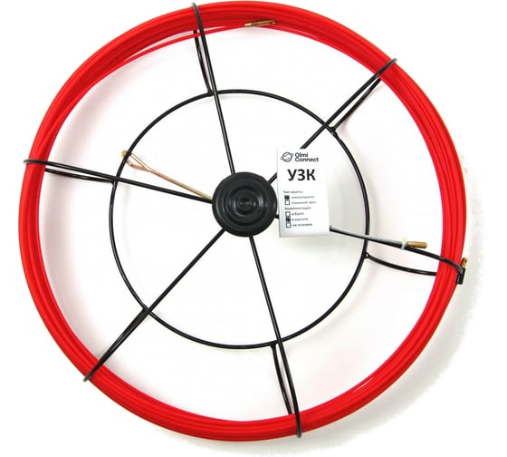 Изображение товара Протяжка стальная OlmiOn, с нейлоновым покрытием, d=3,5 мм L=25 м в кассете №1, красный СТ-К1-3,5/25