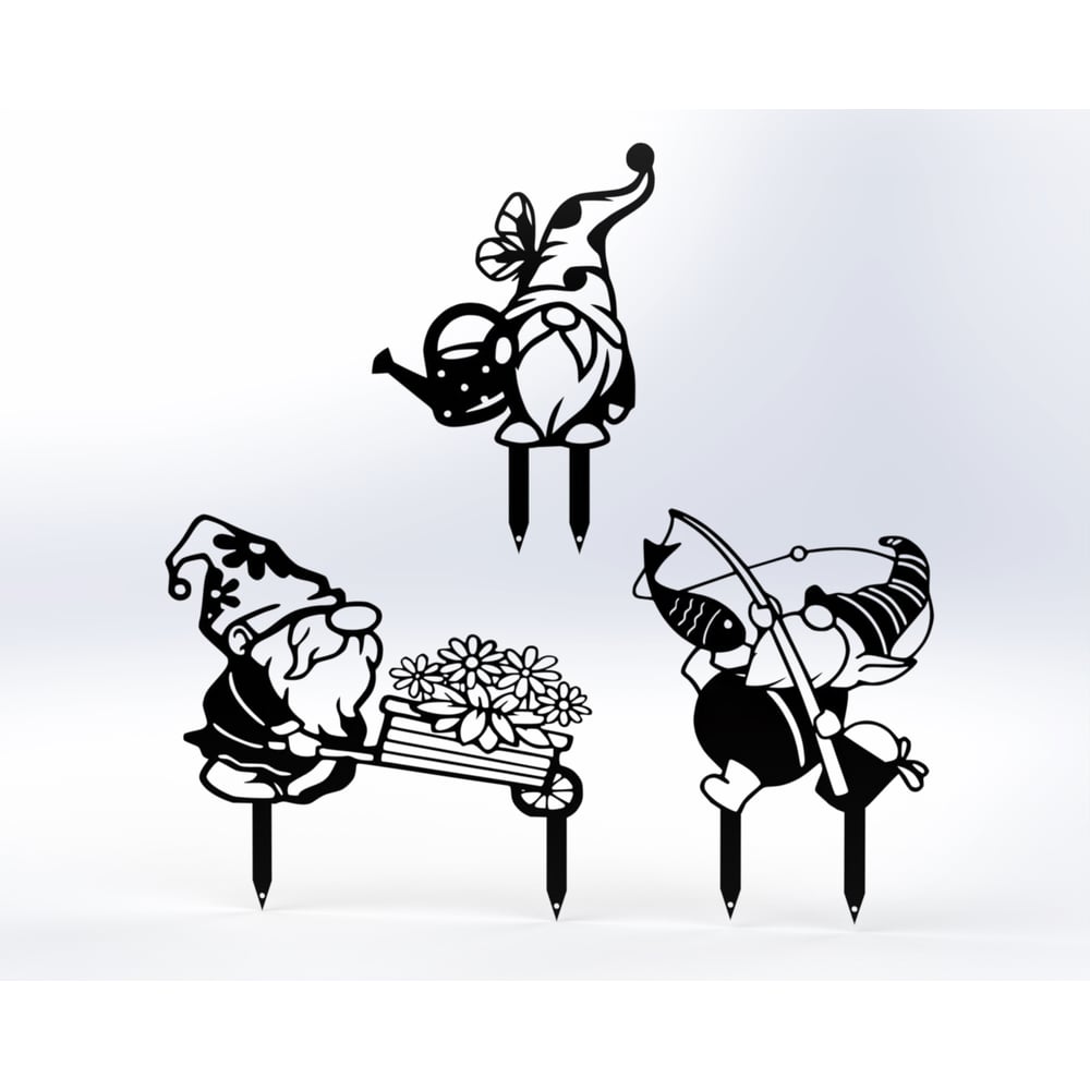 Изображение товара Металлические садовые гномики Металекс комплект 3 шт черные для украшения