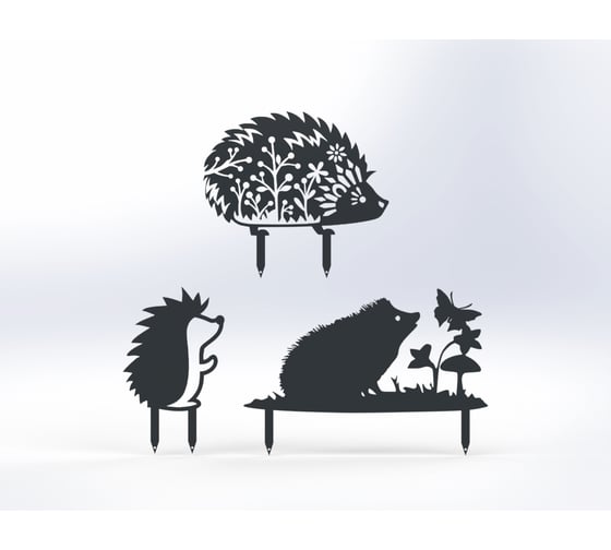 Изображение товара Фигурки садовые металлические Металекс "Ёжики" комплект 3 шт, тип 2, серый 115120