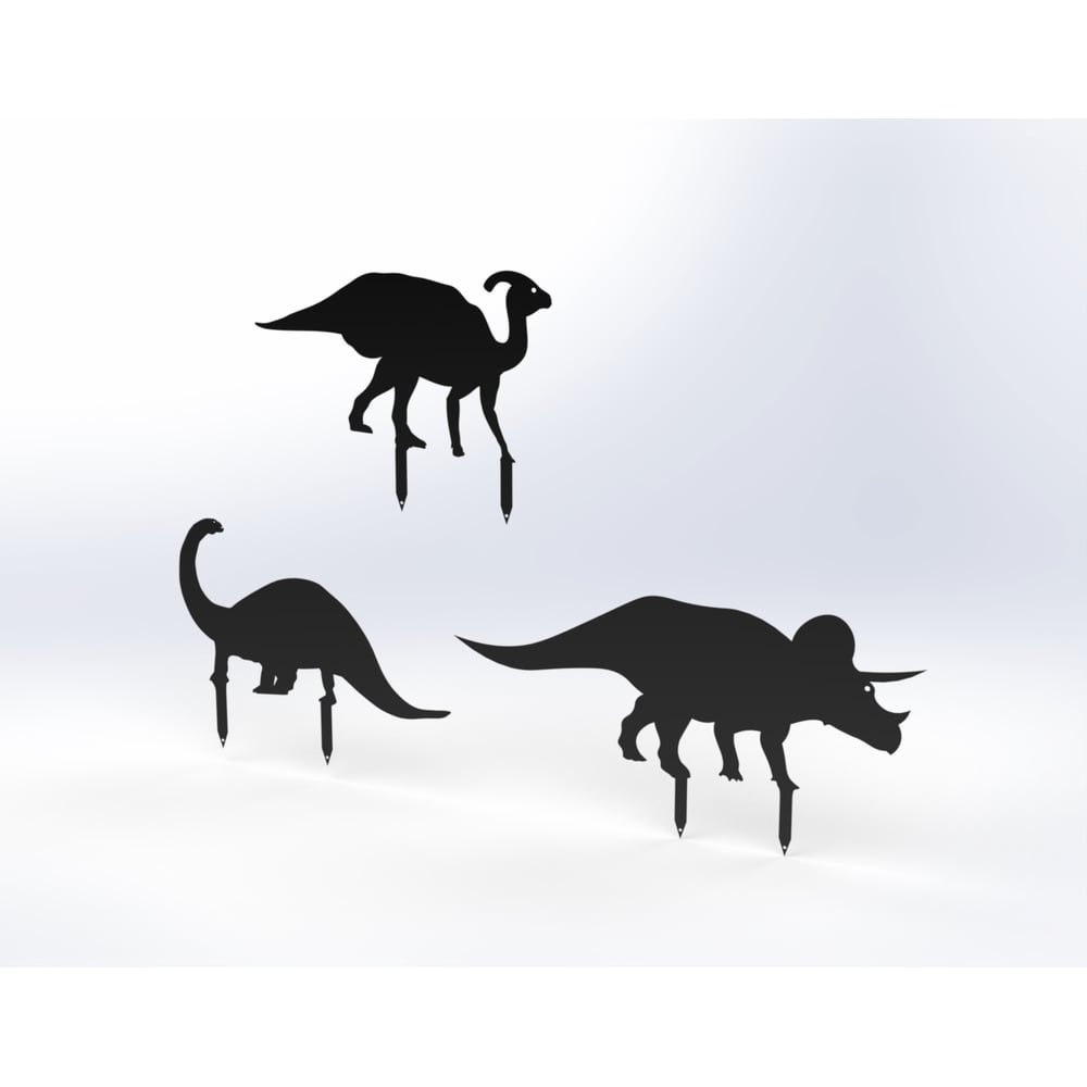 Изображение товара Металлические садовые фигурки Динозавры комплект 3 шт черный Металекс