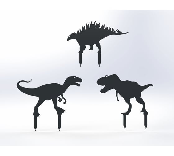 Изображение товара Фигурки садовые металлические Металекс "Динозавры" комплект 3 шт, комплект 2, серый 115093