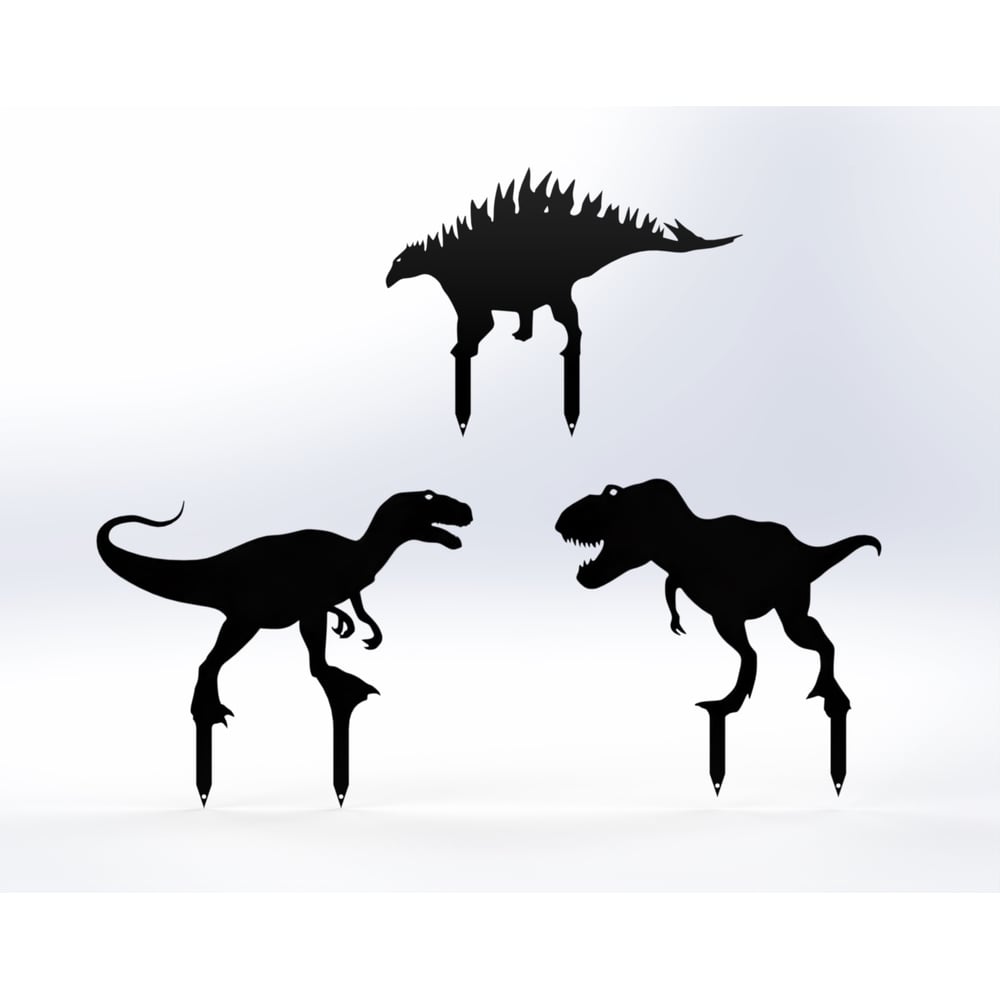 Изображение товара Металлические садовые фигурки динозавры Металекс комплект 2 или 3 шт черные