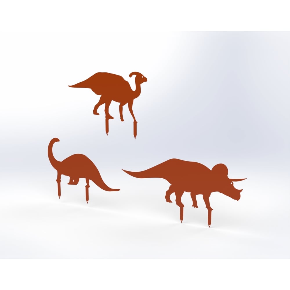 Изображение товара Металлические садовые фигурки динозавры комплект 3 шт оранжевые Металекс