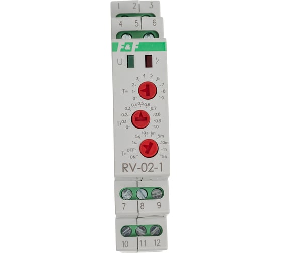 Изображение товара Реле времени Евроавтоматика F&F RV-02-1 с задержкой выключения, 4 режима работы, вход управления, 1 модуль, монтаж на DIN-рейке EA02.001.036