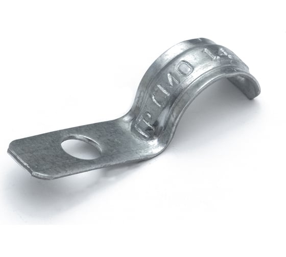 Изображение товара Металлическая однолапковая скоба Промрукав усиленная, противопожарная, СМОУ d14-15 мм, отв. d 6.5 мм, 100 шт. PR13.02423