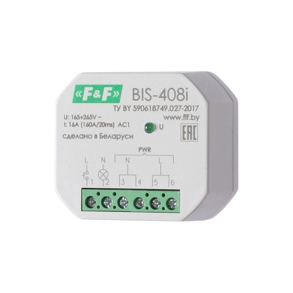 Изображение товара Реле импульсное (бистабильное) Евроавтоматика F&F BIS-408i (LED) для установки в монтажную коробку O 60мм EA01.005.015