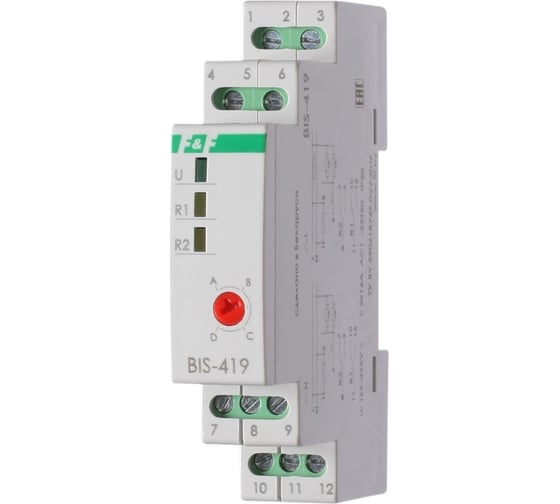 Изображение товара Реле импульсное (бистабильное) Евроавтоматика F&F BIS-419 4 функции, управление двумя нагрузками, 1 модуль, монтаж на DIN-рейке EA01.005.012