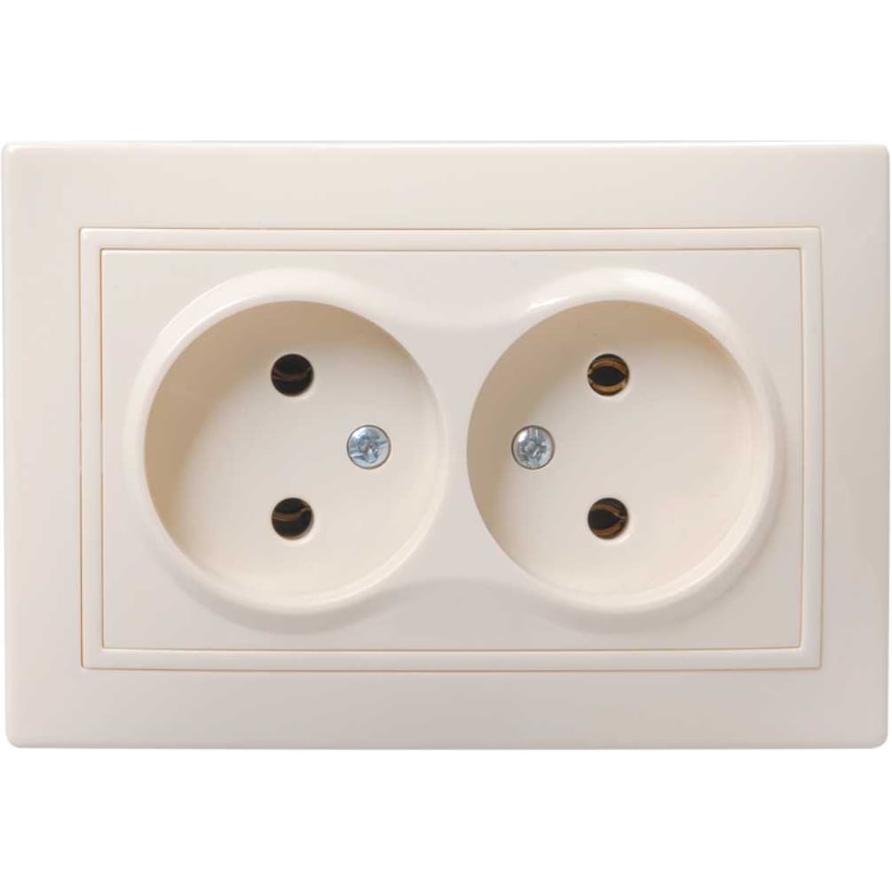Изображение товара Двухместная розетка IEK РС12-2-ККм без заземления и защитных шторок, 10А, кремовая