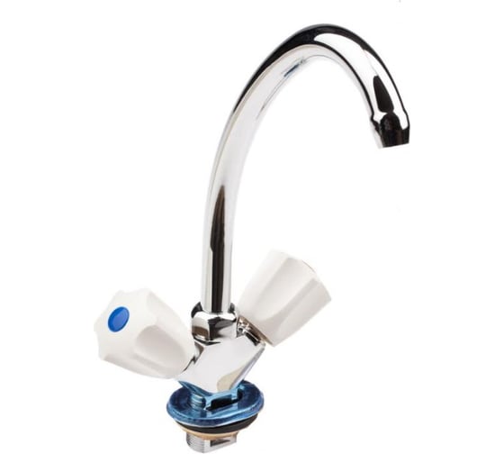 Изображение товара Смеситель для мойки САНТАКОМ белые маховики, резиновые кран-буксы 120000с