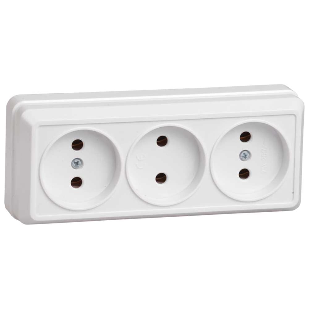 Изображение товара Трехместная розетка IEK РС23-2-ОБ белая без заземляющего контакта 10А серия Октава