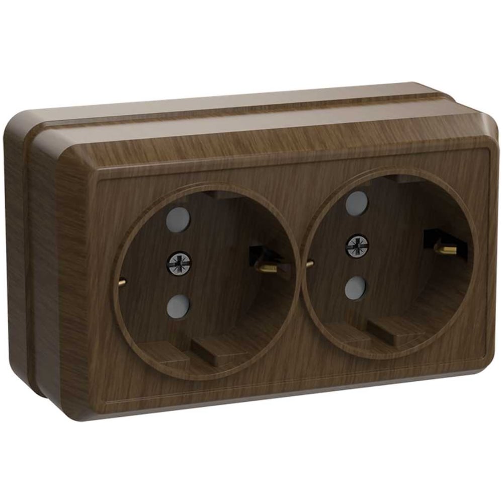 Изображение товара Двухместная монтажная розетка IEK РС22-3-ОД с заземлением 16А дуб