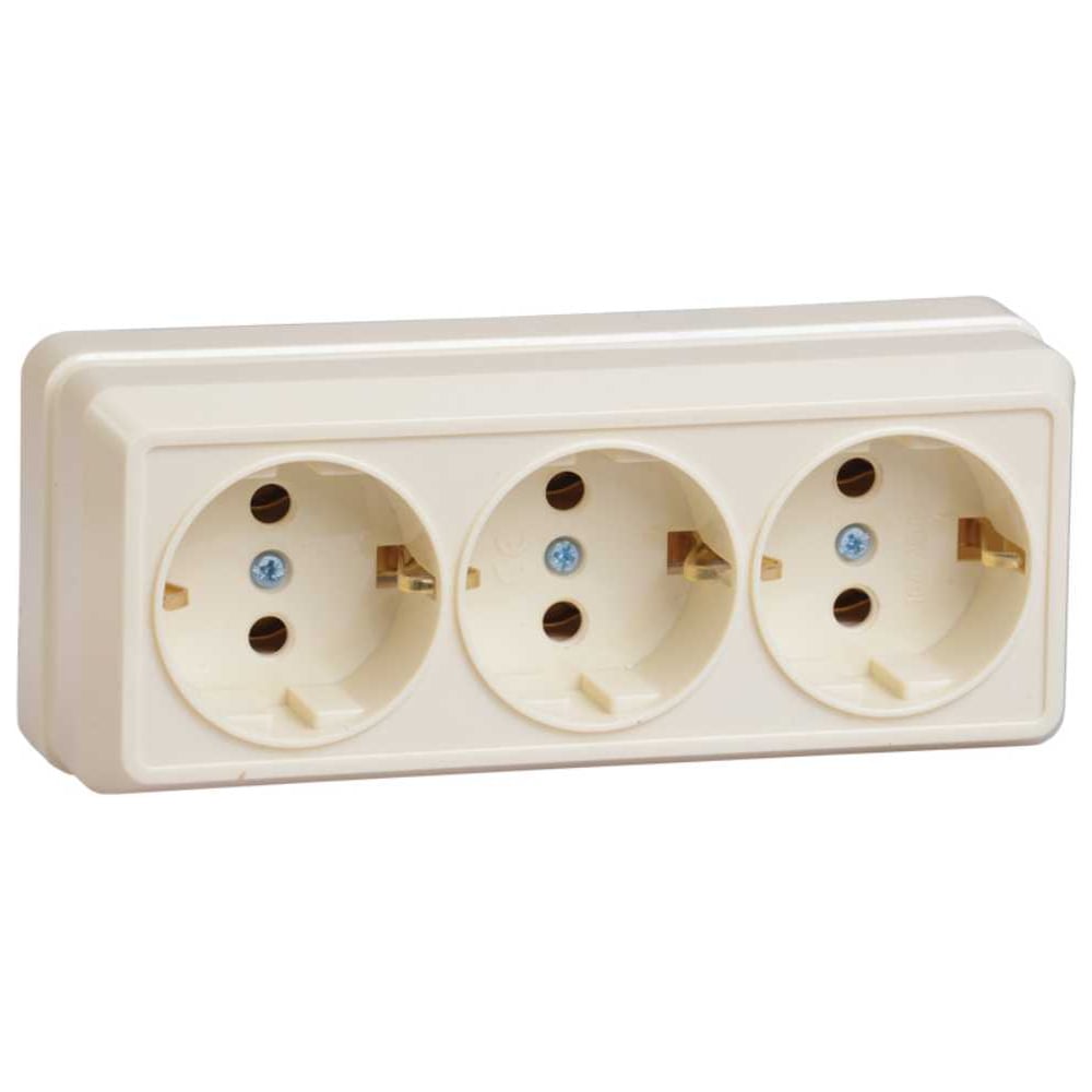 Изображение товара Трехместная розетка IEK РС23-3-ОК 16А открытая установка кремовая