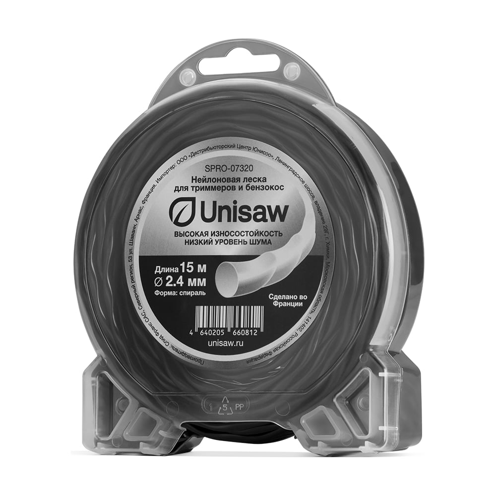 Изображение товара Леска триммерная 2.4 мм, 15 м, спираль Unisaw SPRO-07320 Изображение товара Леска триммерная 2.4 мм, 15 м, спираль Unisaw SPRO-07320