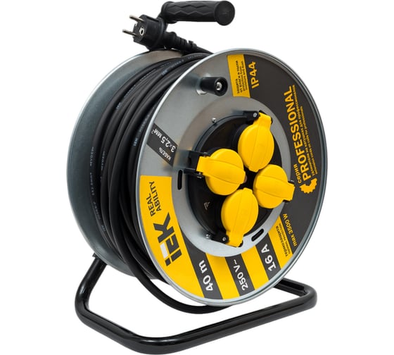 Изображение товара Катушка IEK УК40, с т/з, 4 места, 2Р+PЕ/40м, КГ 3х2.5, 5мм2, IP44, "Professional" WKP17-16-04-40-44