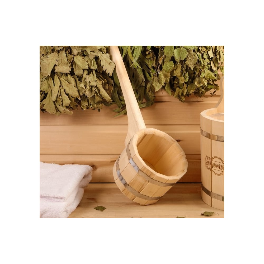 Изображение товара Ковш-черпак Добропаровъ 1,5л нержавеющий с деревянной ручкой