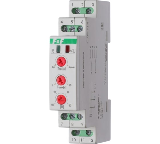 Изображение товара Реле контроля фаз Евроавтоматика F&F CZF-314 Регулируемые асимметрия и время отключения, контроль верхнего и нижнего значений напряжения EA04.004.008