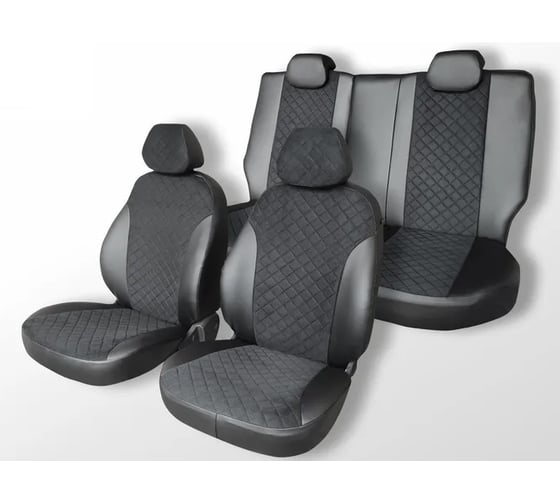 Изображение товара Чехлы на сиденья DEFLY Mitsubishi Outlander, 2005-2012, экокожа черная/замша черная ромб Mts3-2ZR