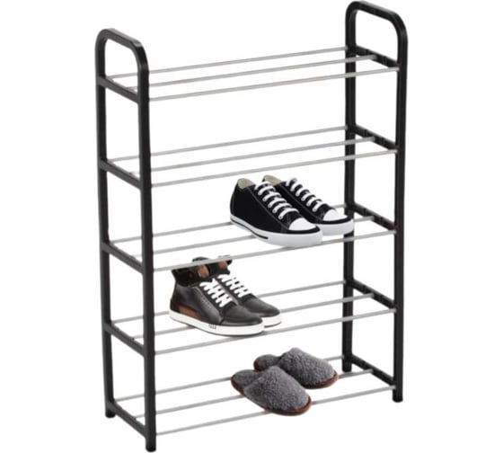 Изображение товара Обувница KROFFOS Tower этажерка для обуви, 5-ти ярусная, серебристо-черная 890378