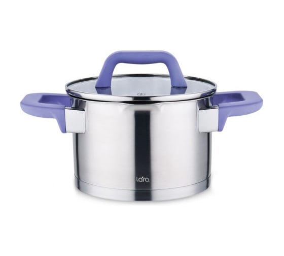 Изображение товара Кастрюля Lara нерж. ЛАВАНДА 2л, 16см, индукц. дно, soft touch, стекл. крышка, слив.3 6мм LR02-251