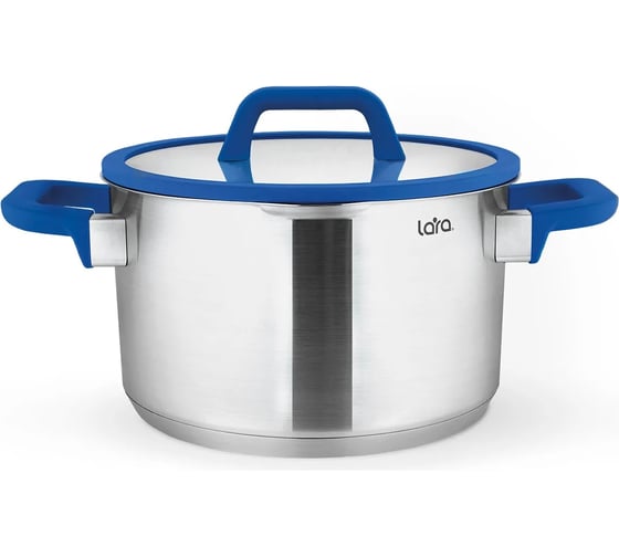 Изображение товара Кастрюля Lara нерж. САПФИР 18x10см 2.7л, индукц. дно, крышка стекло силикон, слив.3 6мм LR02-791
