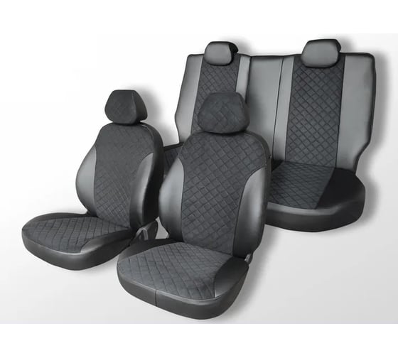Изображение товара Чехлы на сиденья DEFLY Hyundai Creta, 2020-2022, экокожа черная/замша черная ромб Hnd5-2ZR