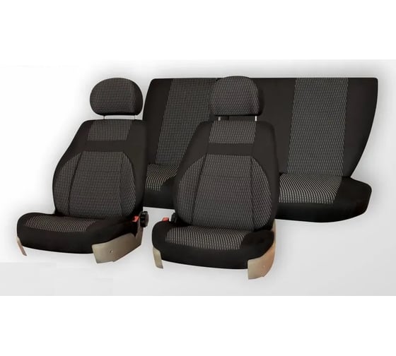 Изображение товара Чехлы на сиденья DEFLY Lada Priora, 2008-2014, хэтчбек, универсал, дополнительная боковая поддержка, жаккард черный/синий V001-D4