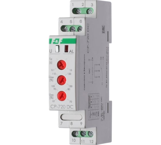 Изображение товара Реле напряжения Евроавтоматика F&F CP-720DC контроль верхнего и нижнего значений напряжения постоянного тока, выбор напряжения контролируемой сети EA04.009.012