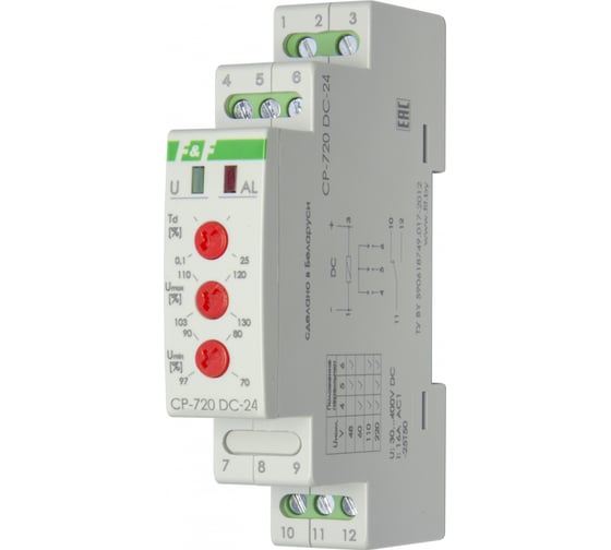 Изображение товара Реле напряжения Евроавтоматика F&F CP-720DC-24 контроль верхнего и нижнего напряжения постоянного тока, выбор напряжения контролируемой сети EA04.009.014
