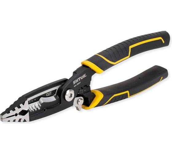 Изображение товара Клещи электромонтажные многофункциональные SHTOK 6-в-1, гладкие губки, серия ACRUX, 210 мм 08501