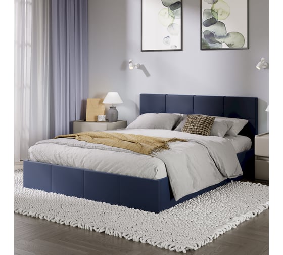 Изображение товара Кровать ТриЯ Лора 1600 с мягкой обивкой и заглушиной, с ПМ, Велюр Confetti Blue 244086