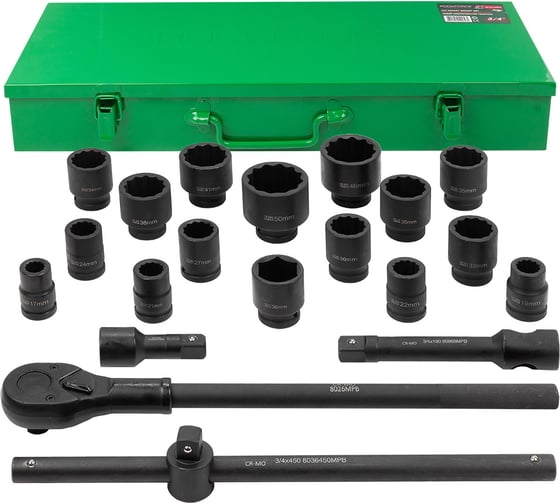 Изображение товара Набор инструментов Rockforce ударных 21 предмет 3/4" 12 граней RF-6212-9MPB(59089)