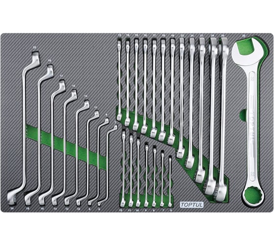 Изображение товара Набор комбинированных и накидных ключей TOPTUL 6-32 мм, 28 пр в мягком ложементе GED2818