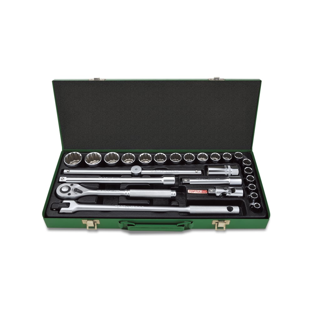 Изображение товара Набор головок и аксессуаров TOPTUL 1/2 DR 12-гранных 8-32 мм, 25 предметов в металлическом кейсе GCAD2510 Изображение товара Набор головок и аксессуаров TOPTUL 1/2 DR 12-гранных 8-32 мм, 25 предметов в металлическом кейсе GCAD2510