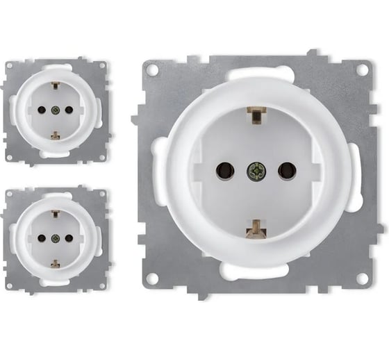 Изображение товара Комплект OneKeyElectro Розетка с заземлением, винтовые контакты, цвет белый (3 шт.) 7700026